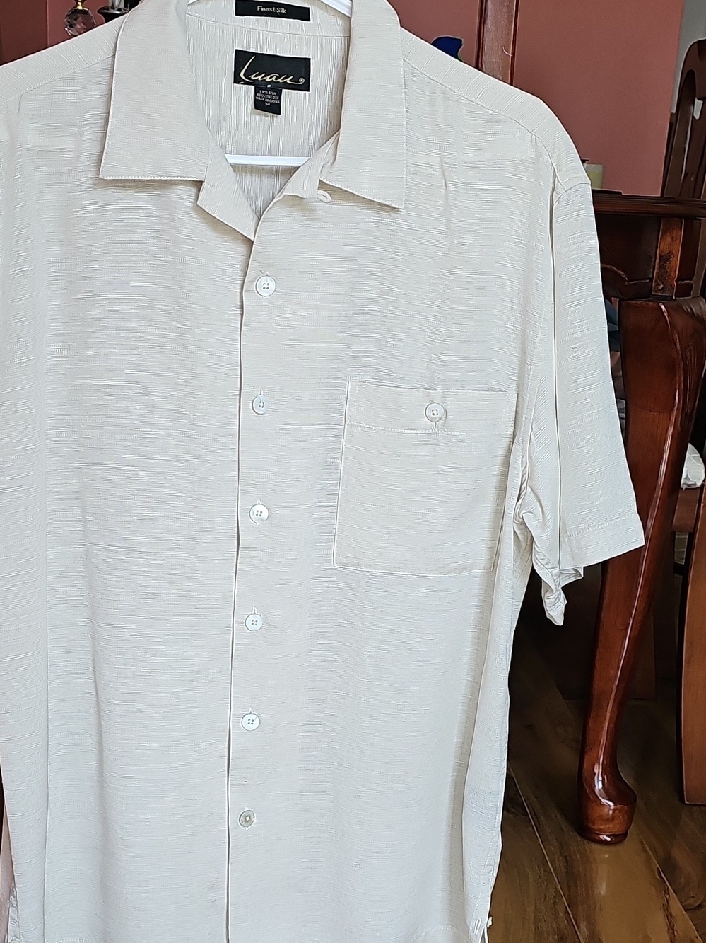 Luau Cream Short-Sleeve Casual Button-Down Silk Shirt